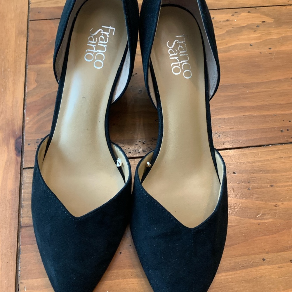 Franco Sarto Black Pointed Toe Wedge D'Orsay Heel